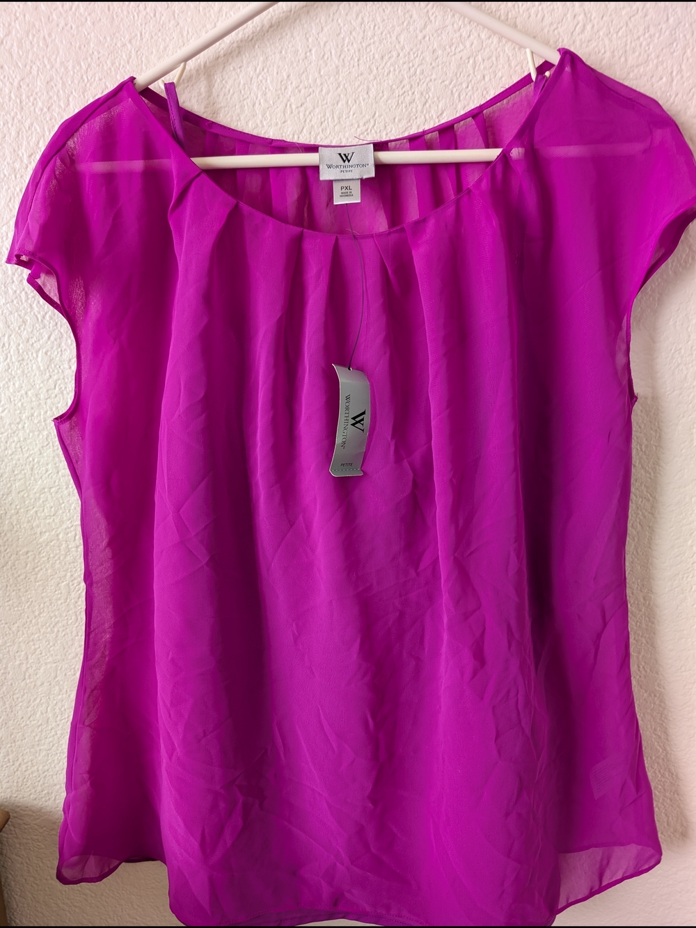 Worthington Magenta Chiffon Cap-Sleeve Blouse